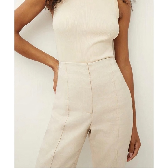 NWT Veronica Beard Wide-Leg Cream Linen-Blend Komi High-Waist Pant - Picture 3 of 6